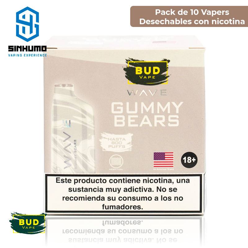 [Pack 10 und] Wave 800 Bud Vape Gummy Bears 20mg