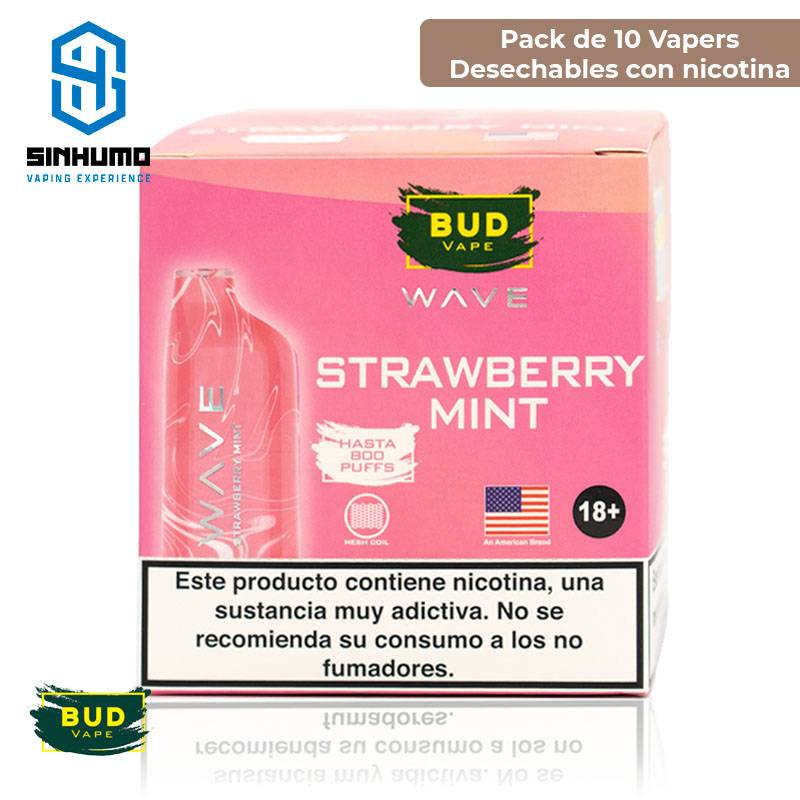 [Pack 10 und] Wave 800 Bud Vape Strawberry Mint 20mg