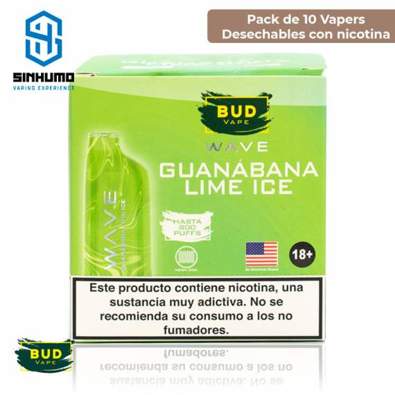 [Pack 10 und] Wave 800 Bud Vape Guanabana Lime Ice 20mg