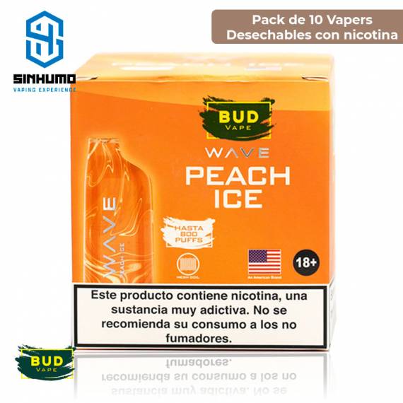 [Pack 10 und] Wave 800 Bud Vape Peach Ice 20mg