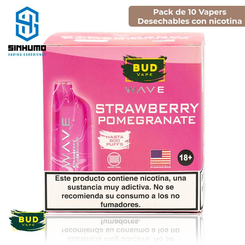 [Pack 10 und] Wave 800 Bud Vape Strawberry Pomegranate 20mg