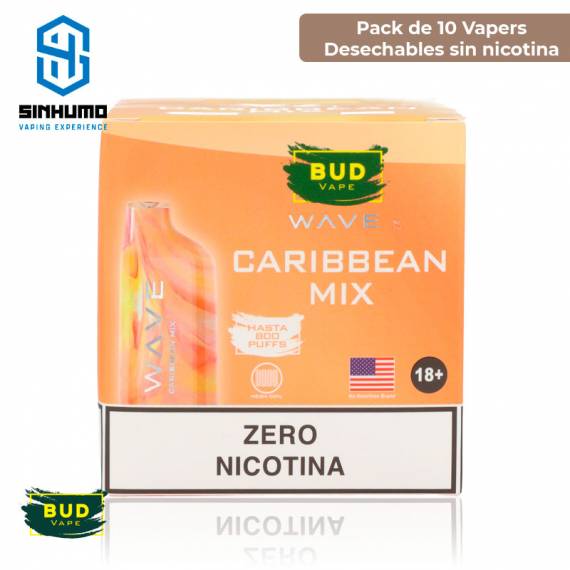 [Pack 10 und ZERO] Wave 800 Bud Vape Caribbean Mix 0mg